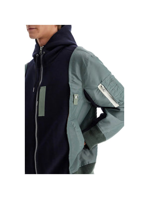 SACAI-Hybrid Sweatshirt With Zip And Hood -JOHN JULIA.