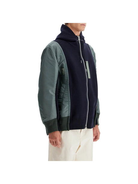 SACAI-Hybrid Sweatshirt With Zip And Hood -JOHN JULIA.