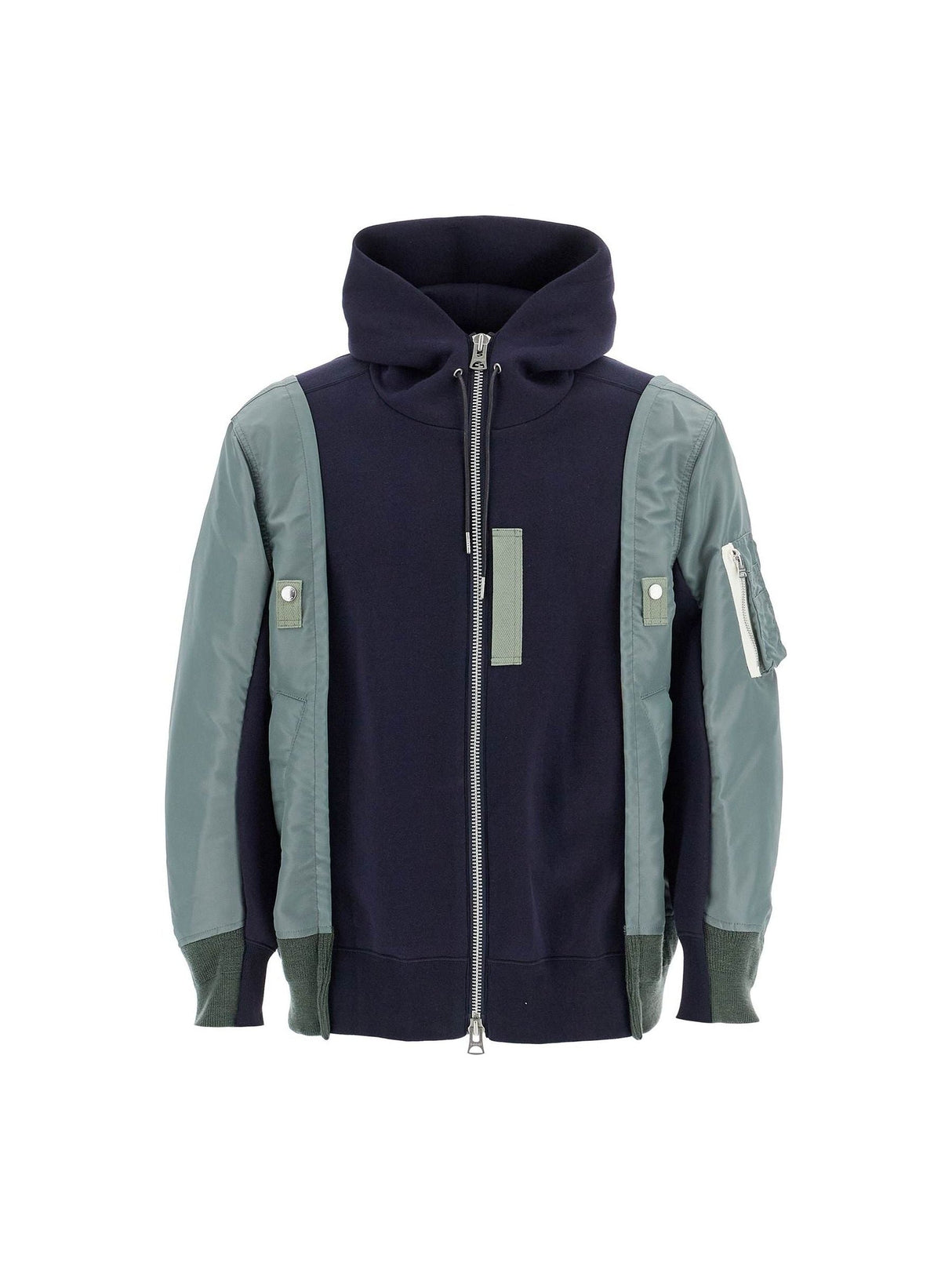 SACAI-Hybrid Sweatshirt With Zip And Hood -JOHN JULIA.