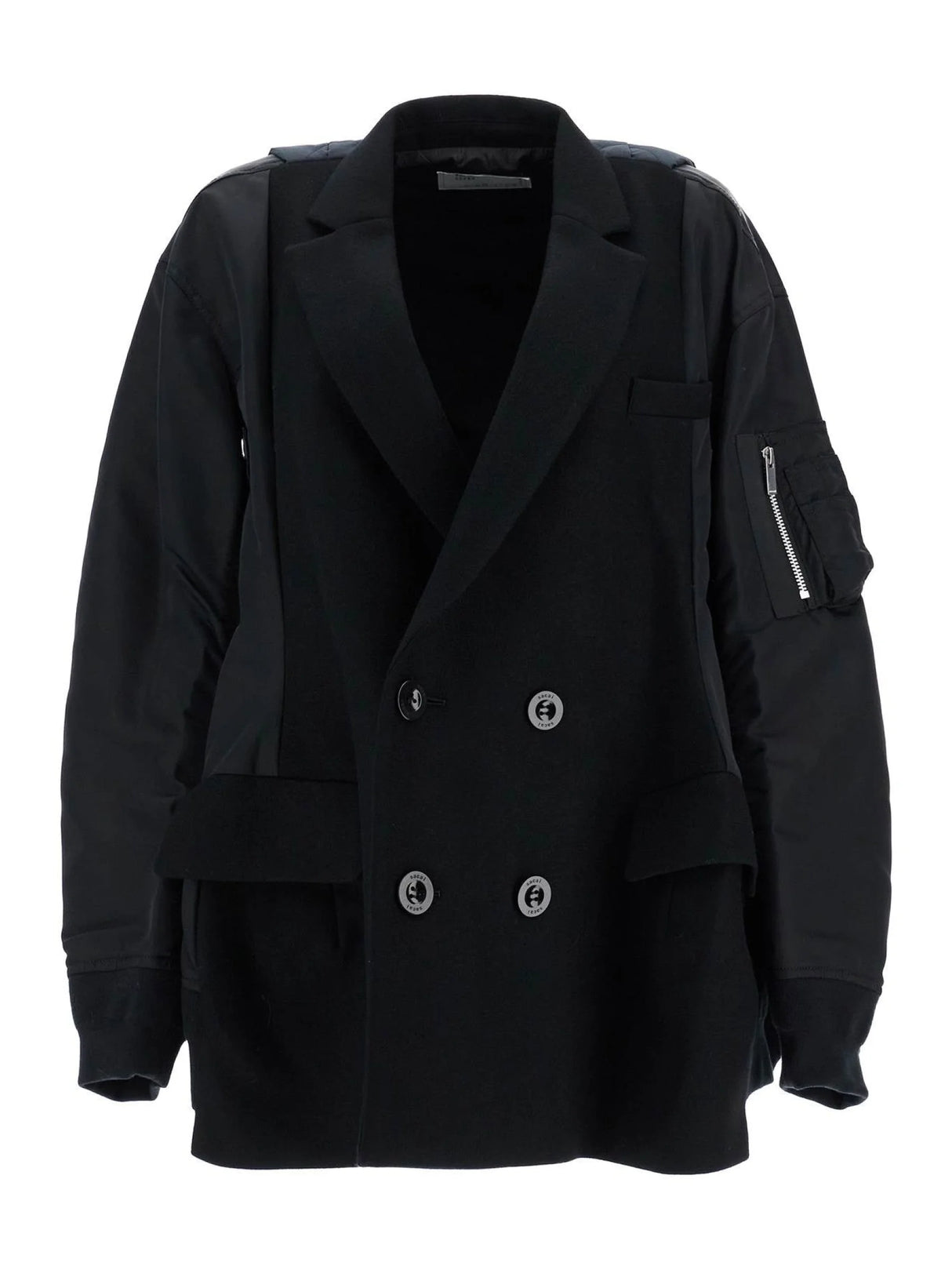 Hybrid Double-Breasted Wool Jacket-SACAI-JOHN JULIA