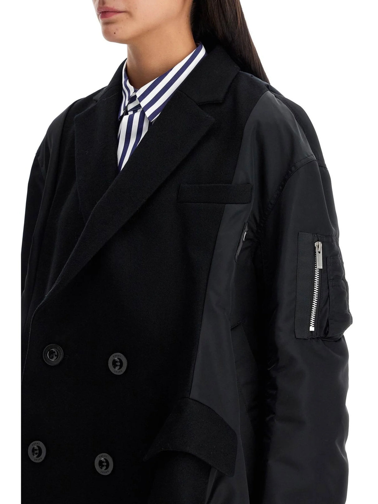 Hybrid Double-Breasted Wool Jacket-SACAI-JOHN JULIA