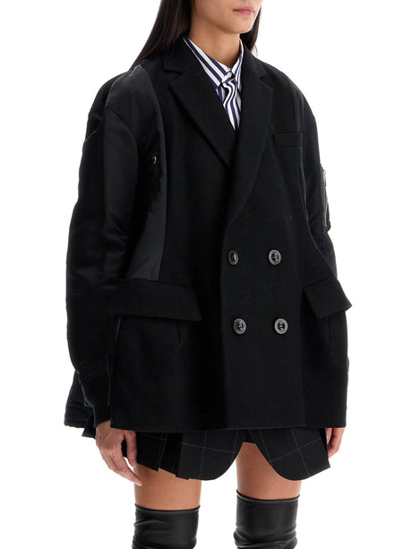 Hybrid Double-Breasted Wool Jacket-SACAI-JOHN JULIA