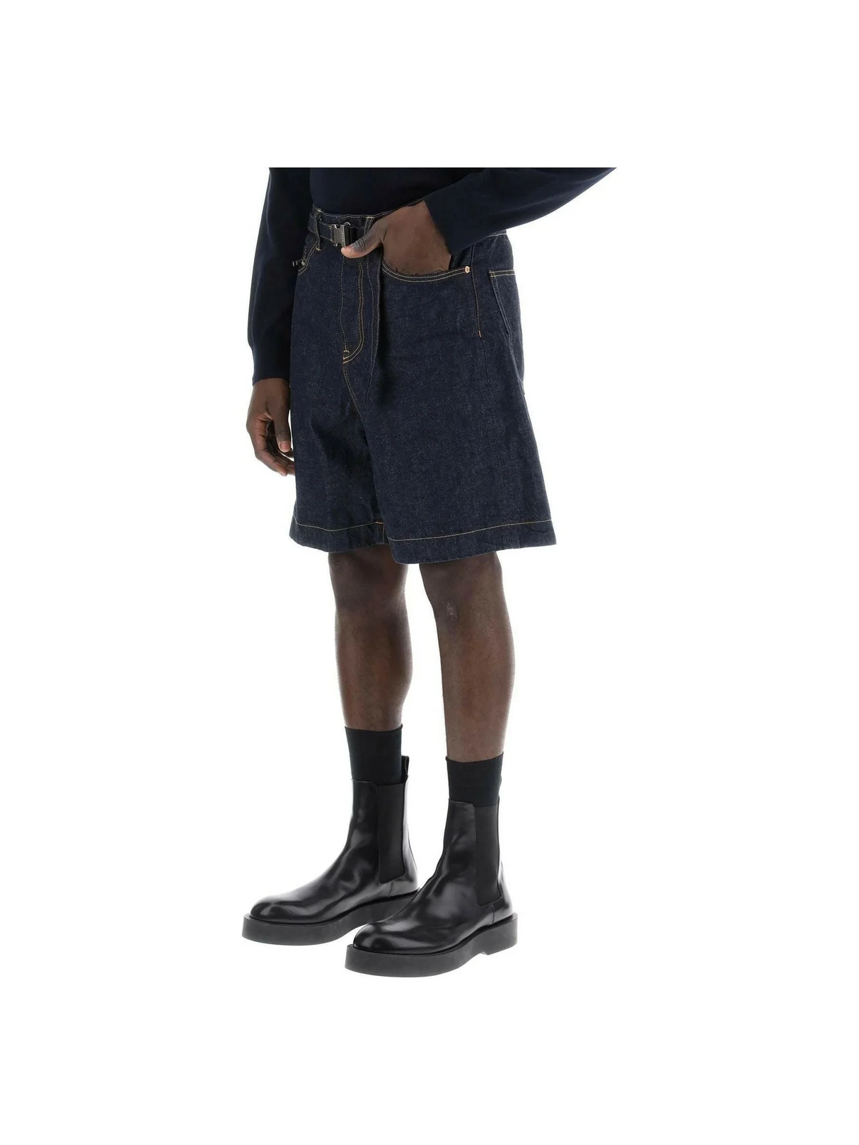 Belted Denim Shorts-SACAI-JOHN JULIA