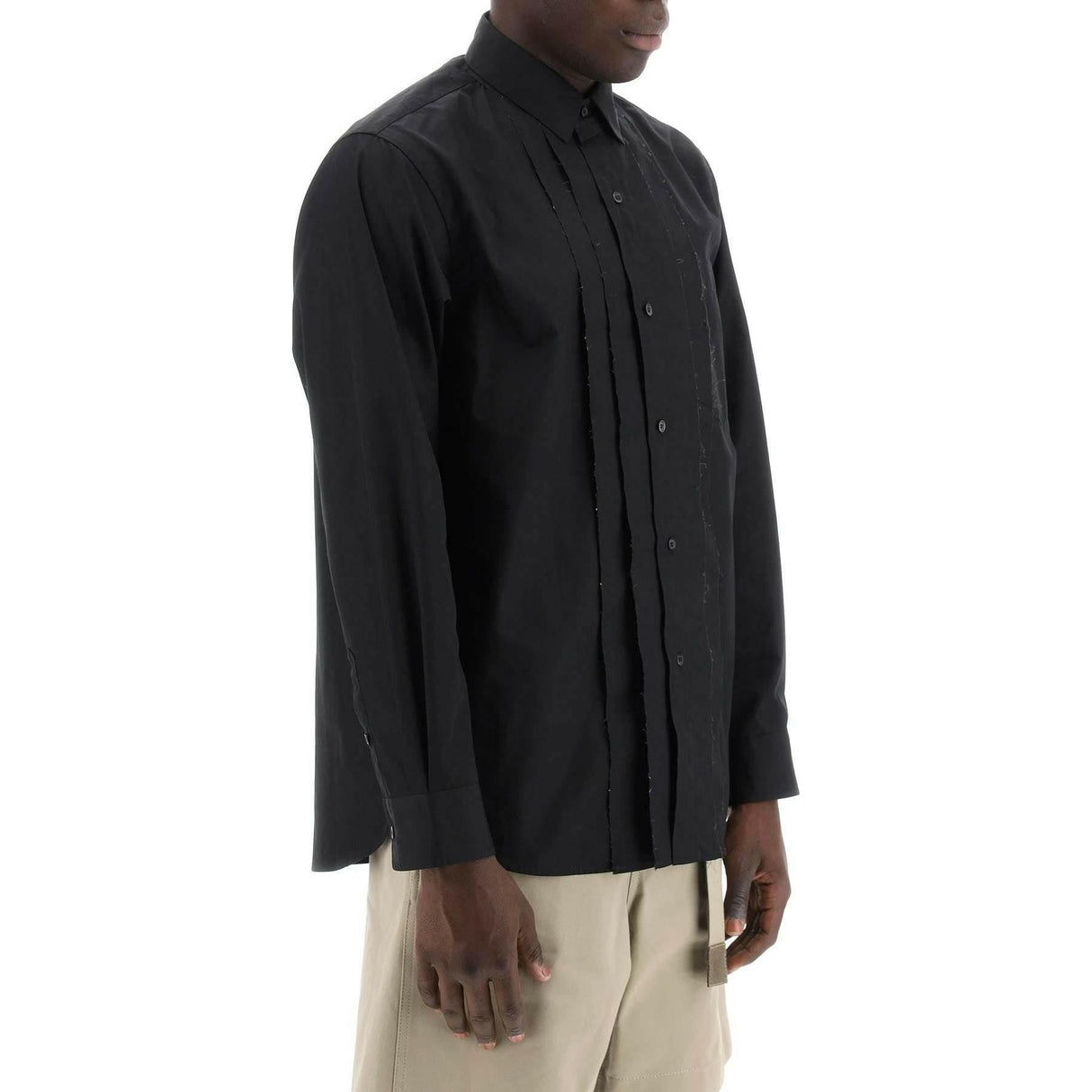 Black Layered Front Placket Cotton-Blend Shirt SACAI JOHN JULIA.