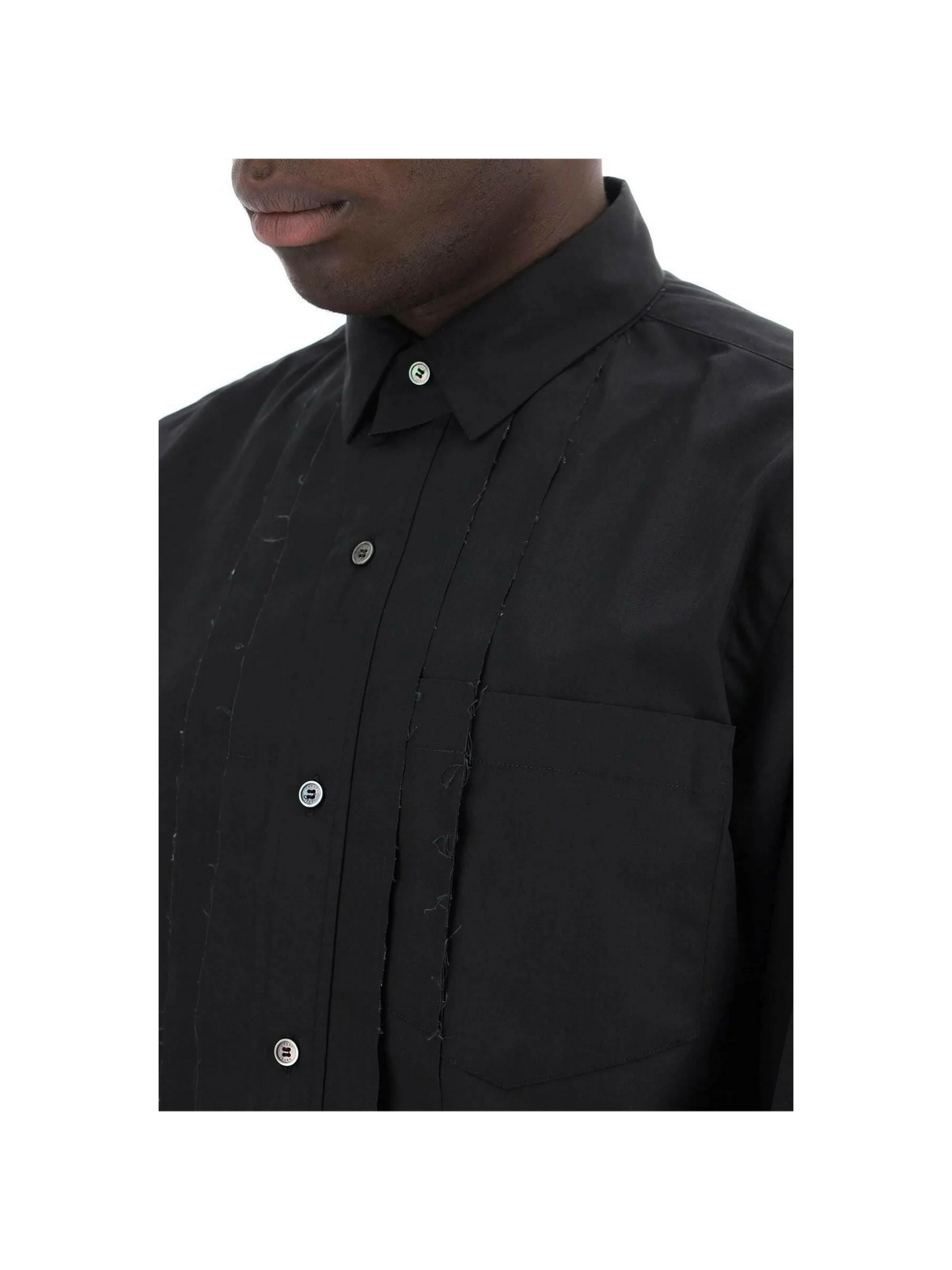 Black Layered Front Placket Cotton-Blend Shirt SACAI JOHN JULIA.