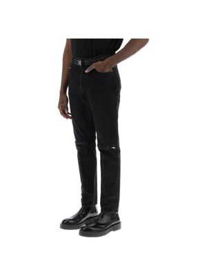 Slim Black Washed Cotton Slim-Fit Belted Jeans SACAI JOHN JULIA.