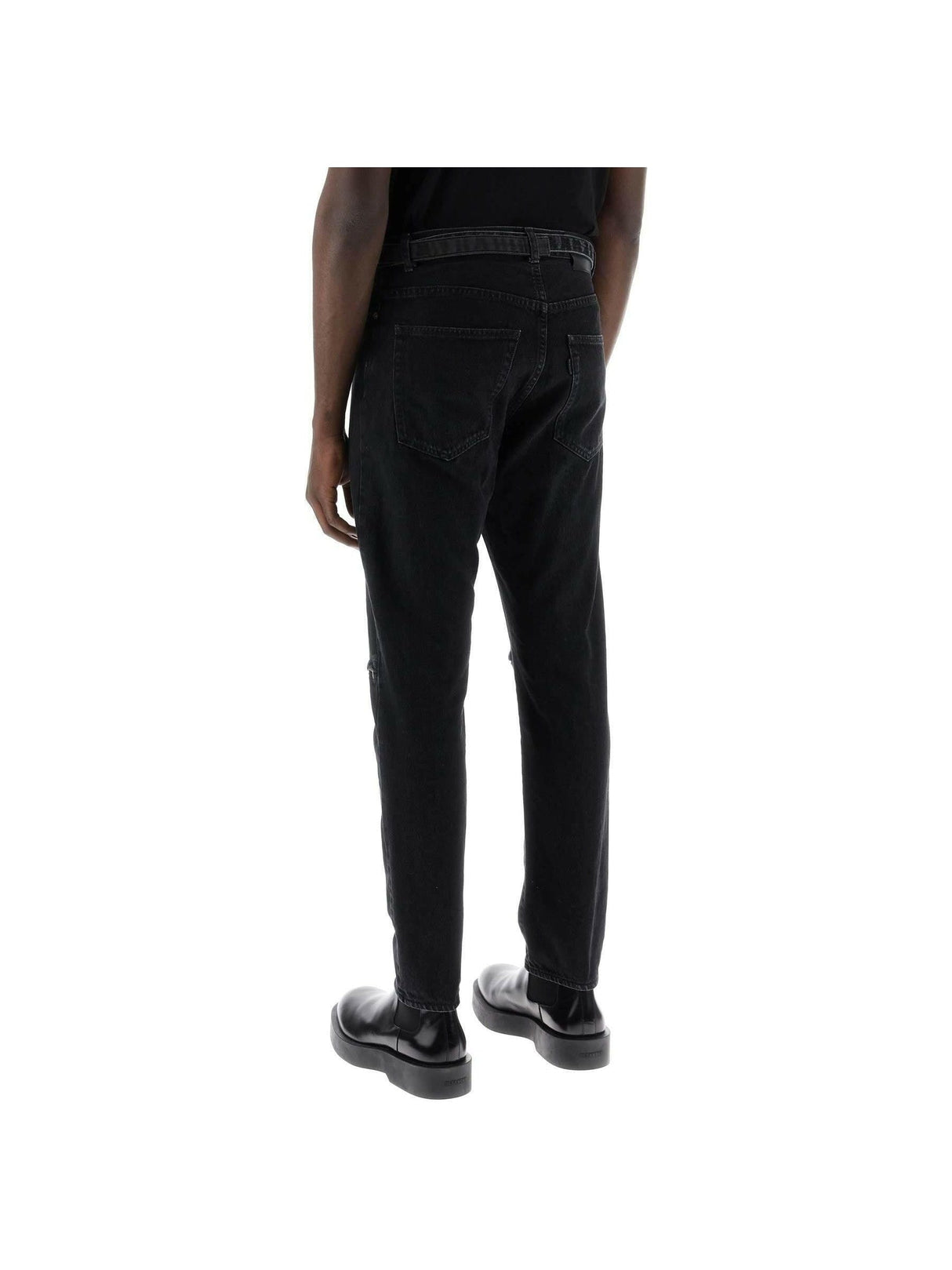 Slim Black Washed Cotton Slim-Fit Belted Jeans SACAI JOHN JULIA.