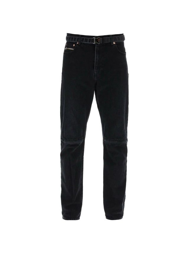 Slim Black Washed Cotton Slim-Fit Belted Jeans SACAI JOHN JULIA.