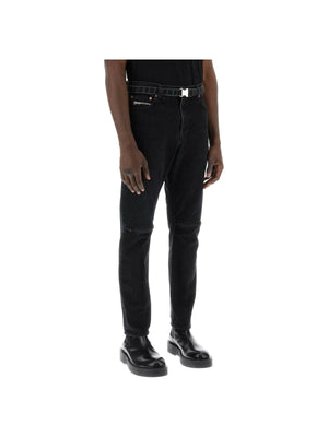 Slim Black Washed Cotton Slim-Fit Belted Jeans SACAI JOHN JULIA.