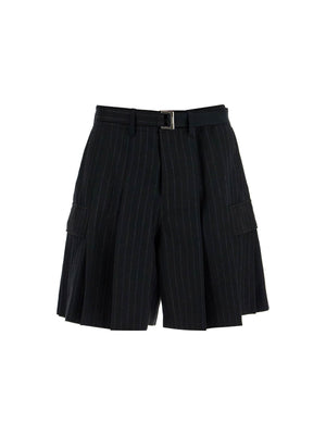 SACAI-Striped Pleated Bermuda Shorts -JOHN JULIA.