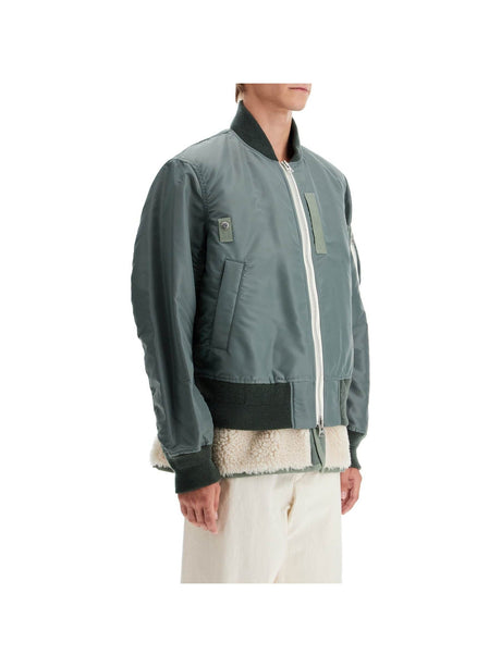 SACAI-Wool x Nylon Bomber Jacket-JOHN JULIA