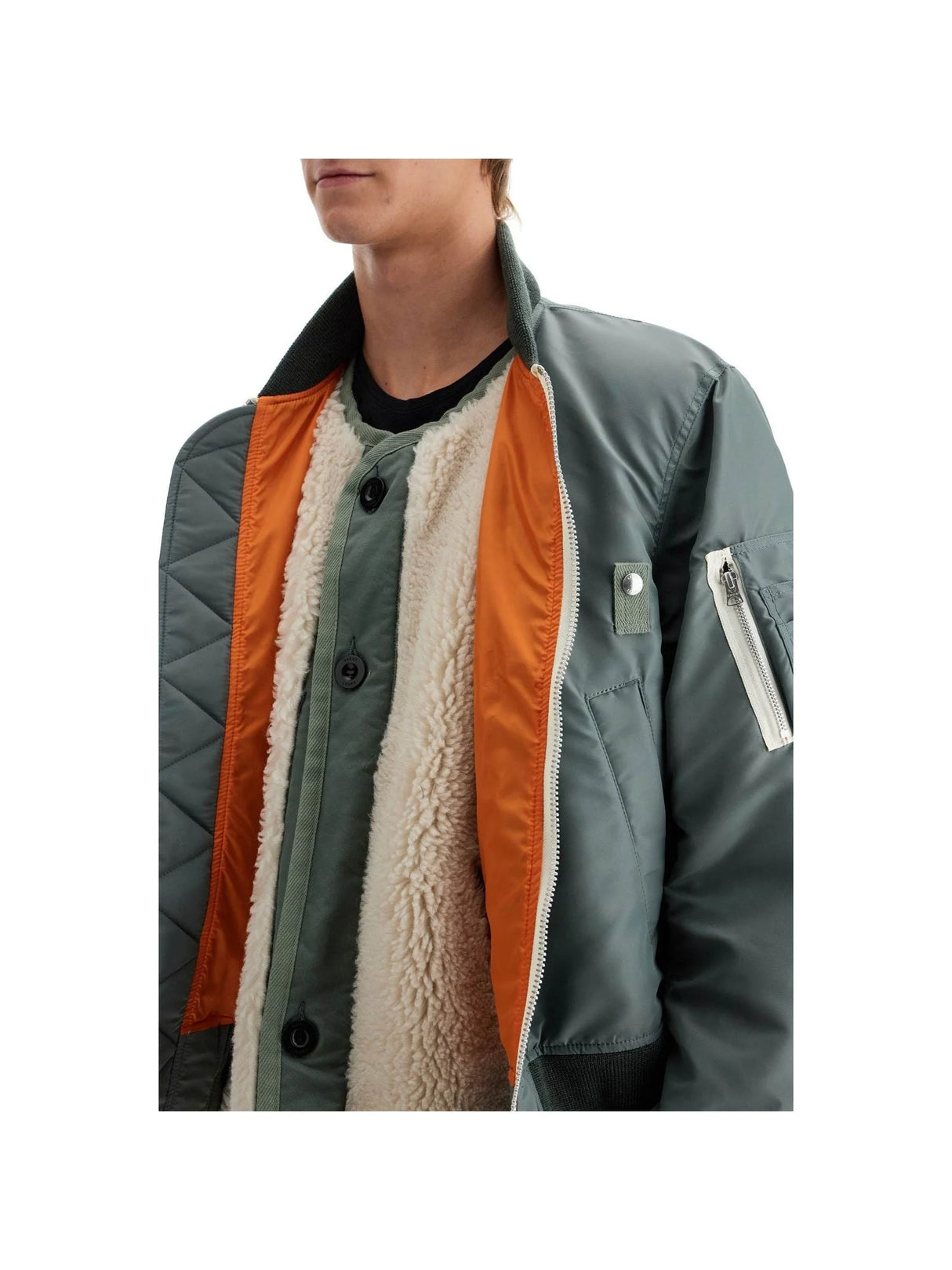 SACAI-Wool x Nylon Bomber Jacket-JOHN JULIA