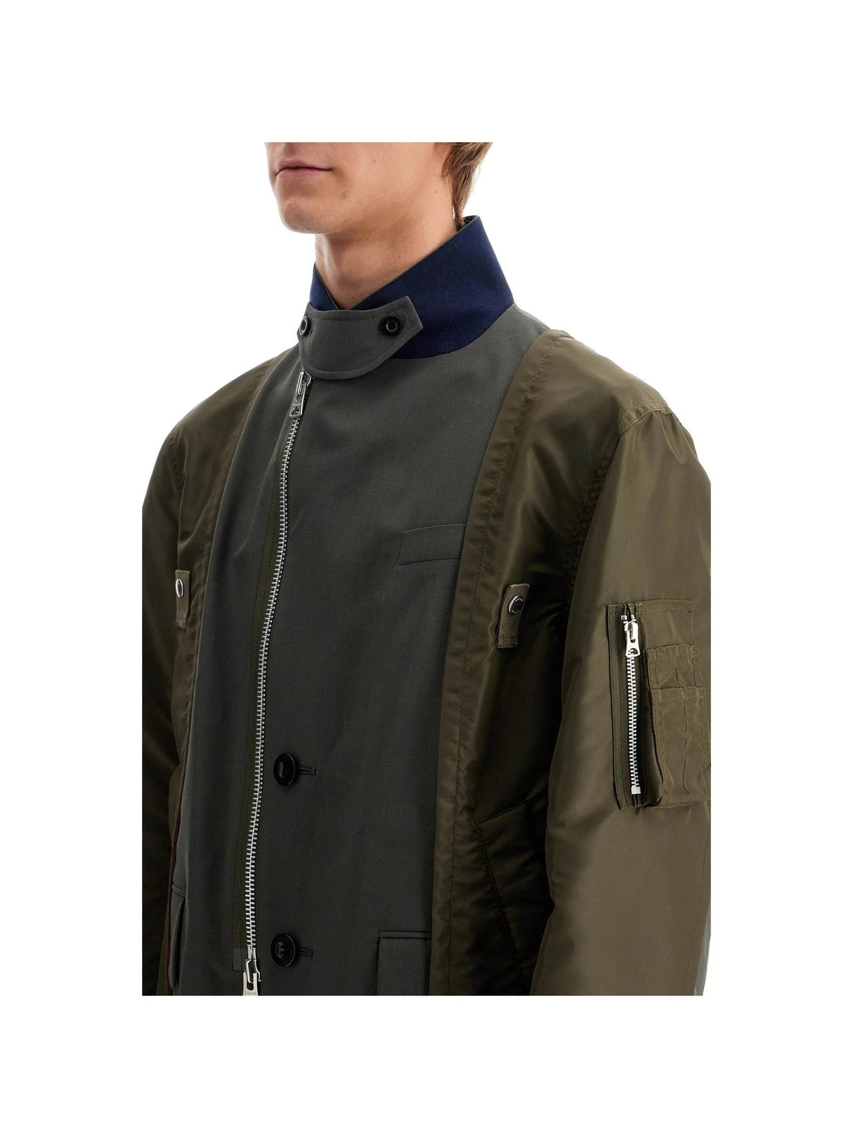 SACAI-Hybrid Nylon And Wool Blend Jacket. -JOHN JULIA.