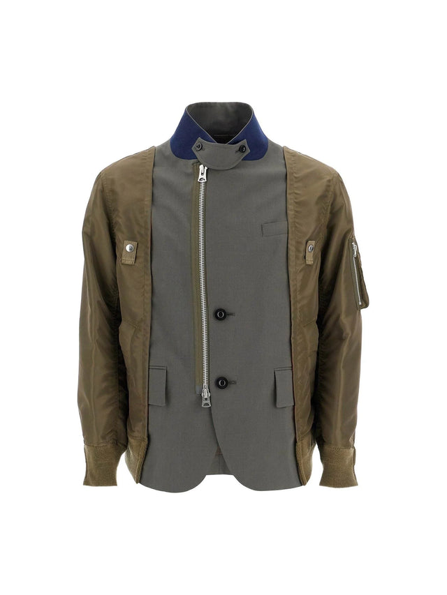 SACAI-Hybrid Nylon And Wool Blend Jacket. -JOHN JULIA.