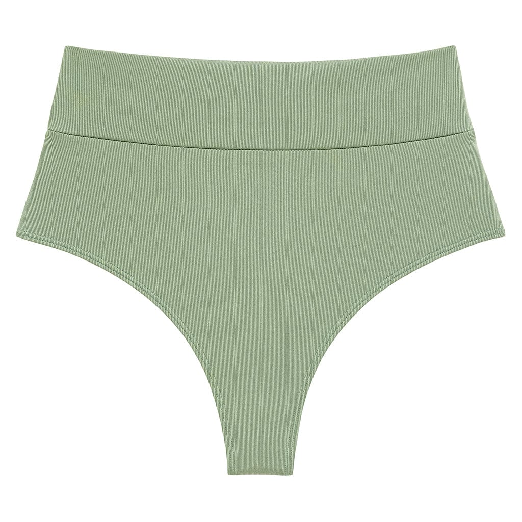Sage Green Rib Added Columbiaverage High Rise Bikini Bottom