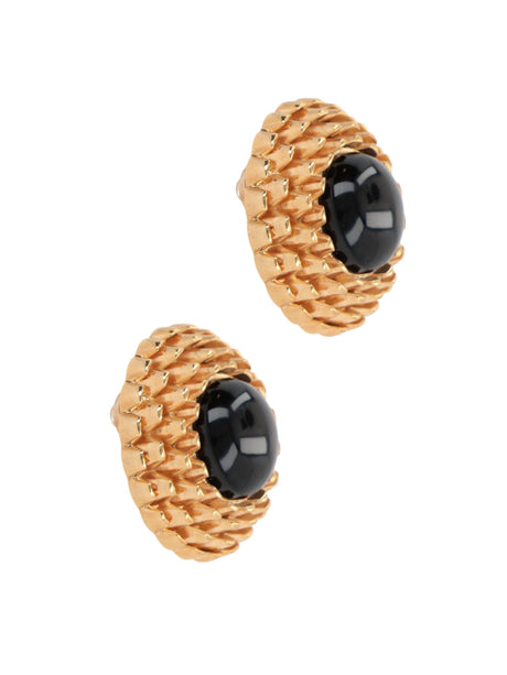 Brass Resin Cabochon Earrings-SAINT LAURENT-JOHN JULIA