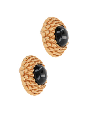 Brass Resin Cabochon Earrings-SAINT LAURENT-JOHN JULIA