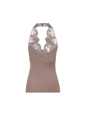 Charmeuse And Lace Halter Top-SAINT LAURENT-JOHN JULIA