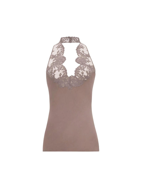 Charmeuse And Lace Halter Top-SAINT LAURENT-JOHN JULIA