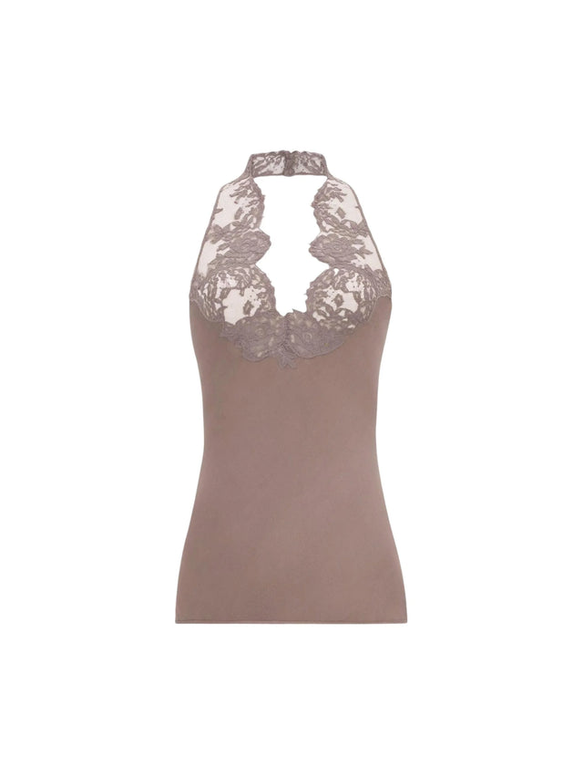 Charmeuse And Lace Halter Top-SAINT LAURENT-JOHN JULIA