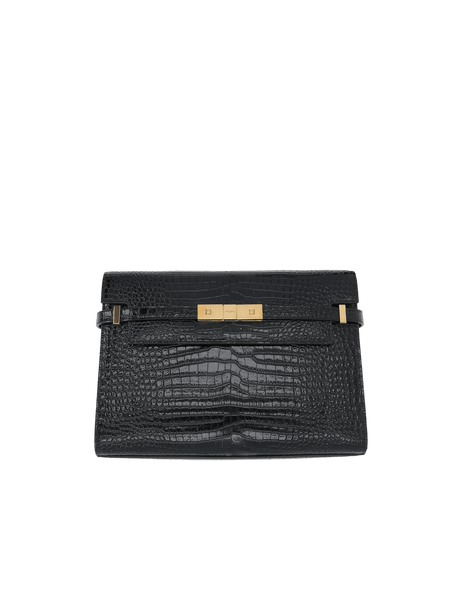 Crocodile Embossed Leather Manhattan Medium Shoulder Bag-SAINT LAURENT-JOHN JULIA