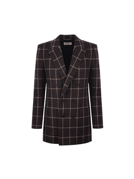 Double-breasted Houndstooth Wool Jacket-SAINT LAURENT-JOHN JULIA