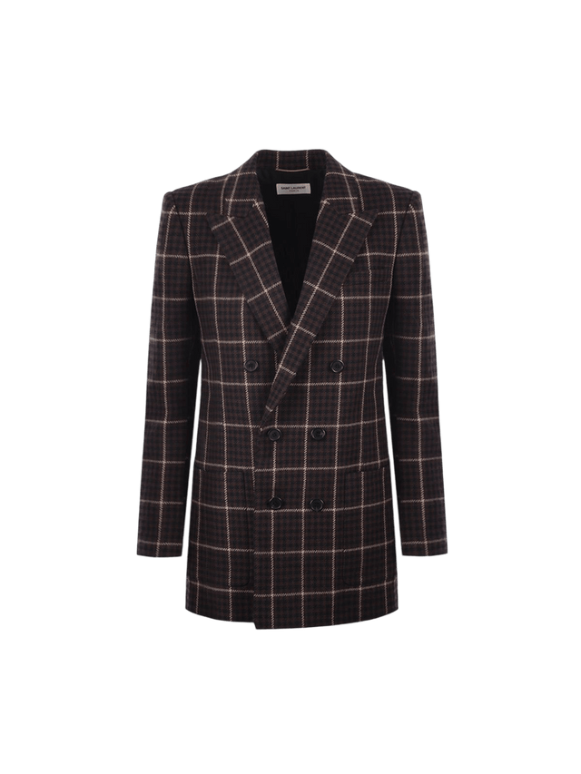 Double-breasted Houndstooth Wool Jacket-SAINT LAURENT-JOHN JULIA