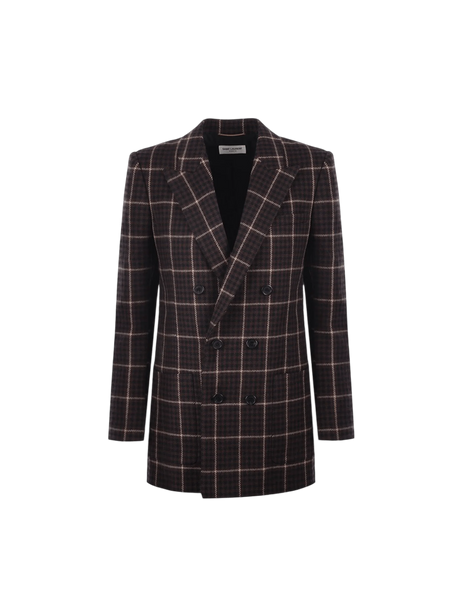 Double-breasted Houndstooth Wool Jacket-SAINT LAURENT-JOHN JULIA