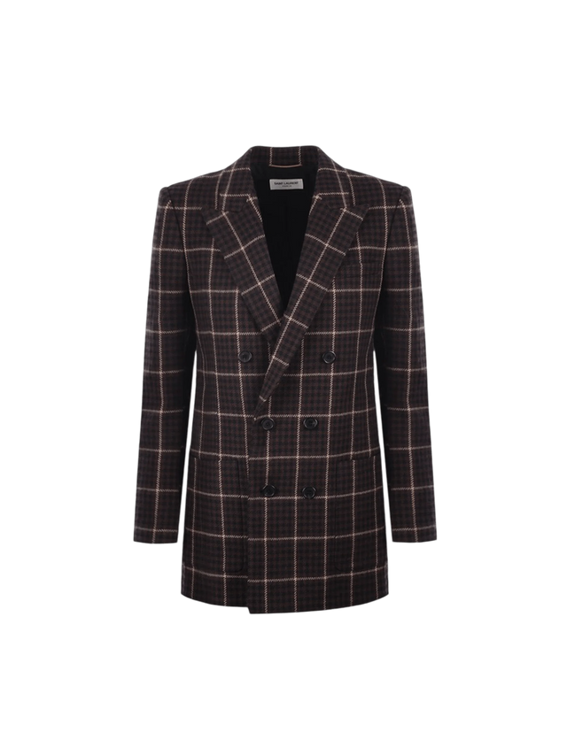 Double-breasted Houndstooth Wool Jacket-SAINT LAURENT-JOHN JULIA