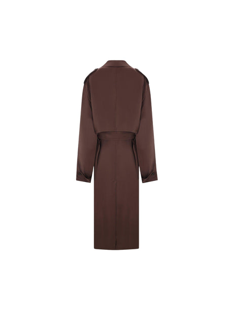 Double-Breasted Silk Trench Coat-SAINT LAURENT-JOHN JULIA