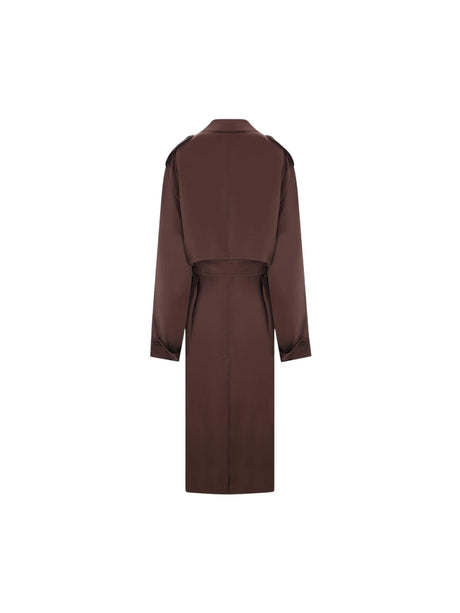 Double-Breasted Silk Trench Coat-SAINT LAURENT-JOHN JULIA