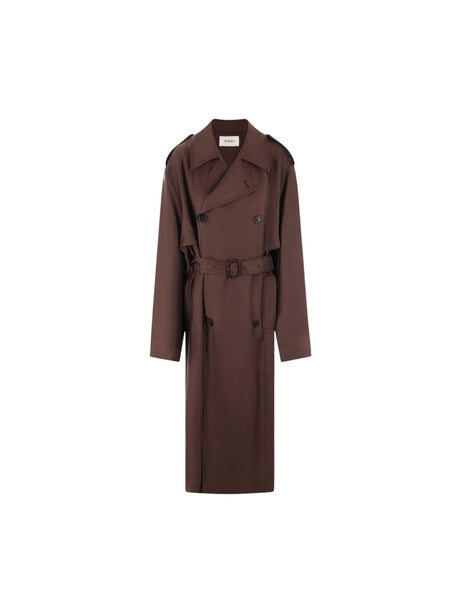 Double-Breasted Silk Trench Coat-SAINT LAURENT-JOHN JULIA