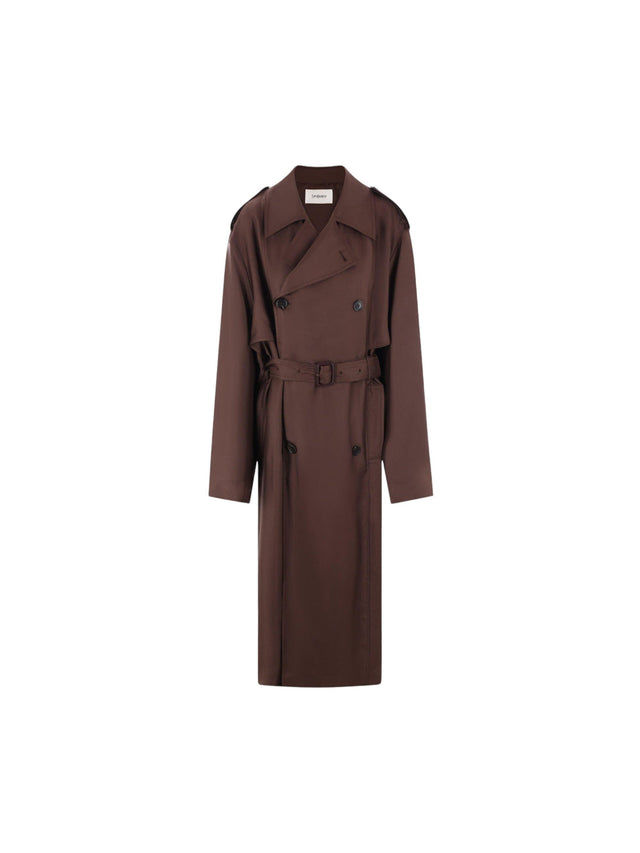 Double-Breasted Silk Trench Coat-SAINT LAURENT-JOHN JULIA