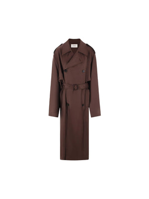 Double-Breasted Silk Trench Coat-SAINT LAURENT-JOHN JULIA