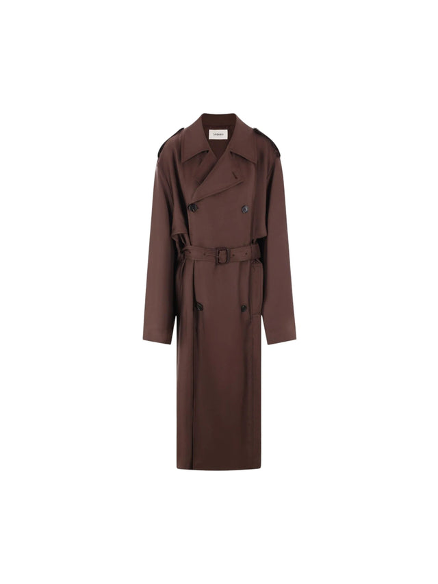 Double-Breasted Silk Trench Coat-SAINT LAURENT-JOHN JULIA