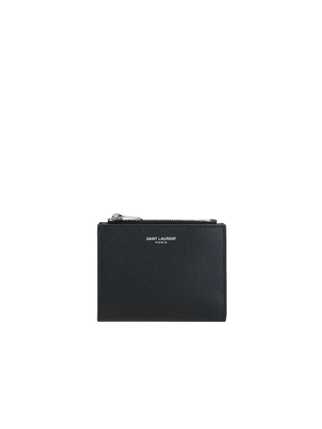 SAINT LAURENT-Grain De Poudre Leather Compact Wallet-JOHN JULIA