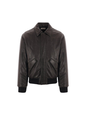 SAINT LAURENT-Grainy Nappa Bomber Jacket-JOHN JULIA