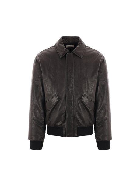 SAINT LAURENT-Grainy Nappa Bomber Jacket-JOHN JULIA