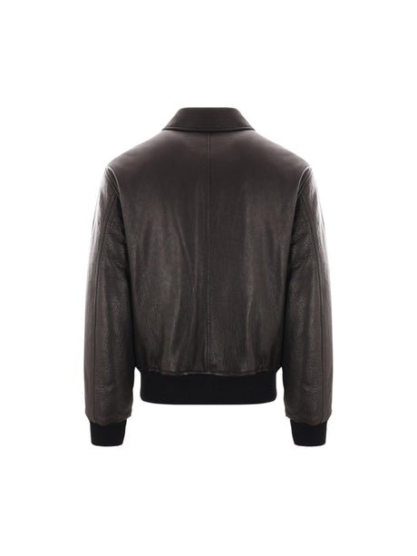 SAINT LAURENT-Grainy Nappa Bomber Jacket-JOHN JULIA