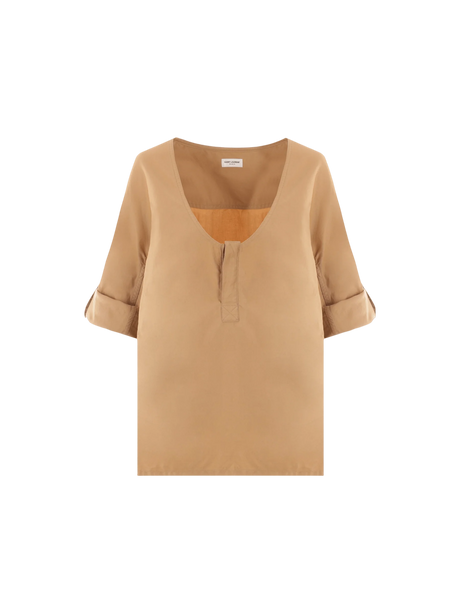 Henley Twill Blouse-SAINT LAURENT-JOHN JULIA