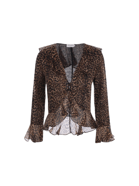 Leopard Print Wool Blouse-SAINT LAURENT-JOHN JULIA