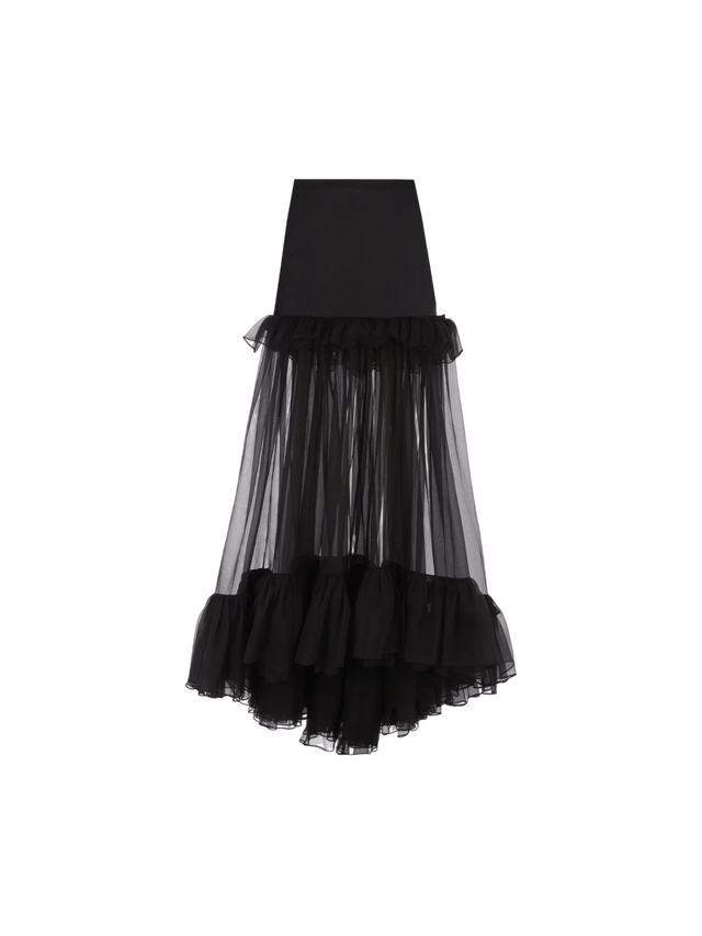 Organic Silk Cigaline Flounced Round Skirt-SAINT LAURENT-JOHN JULIA