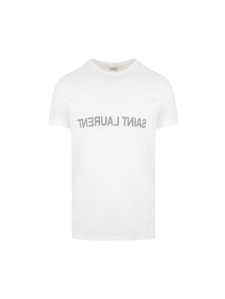 Reversed Logo Cotton T-shirt-SAINT LAURENT-JOHN JULIA