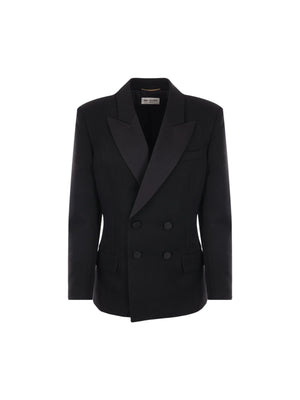 Single-breasted Grain De Poudre Tuxedo Jacket-SAINT LAURENT-JOHN JULIA