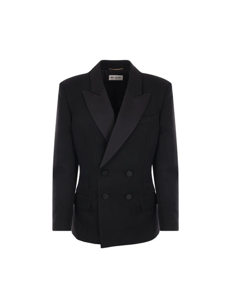 Single-breasted Grain De Poudre Tuxedo Jacket-SAINT LAURENT-JOHN JULIA