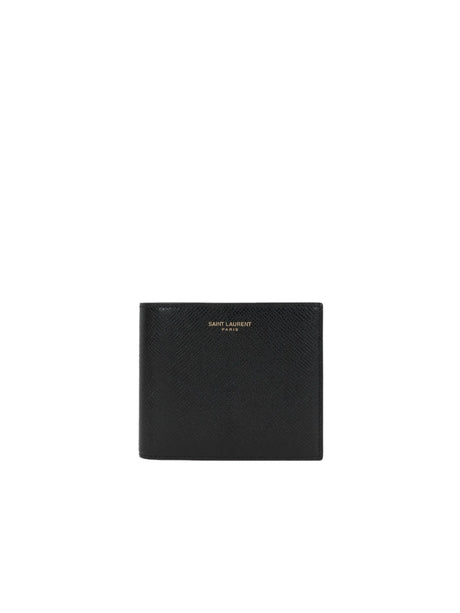 SAINT LAURENT-Textured Leather Bi-Fold Wallet-JOHN JULIA