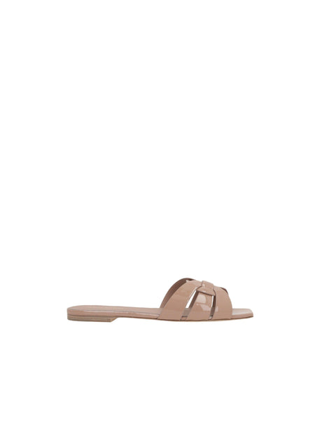 Tribute Patent Leather Slide Sandals-SAINT LAURENT-JOHN JULIA