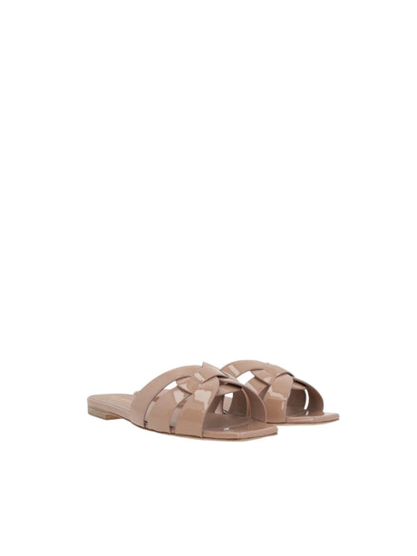 Tribute Patent Leather Slide Sandals-SAINT LAURENT-JOHN JULIA