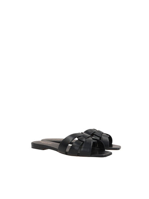 Tribute Smooth Leather Slide Sandals-SAINT LAURENT-JOHN JULIA