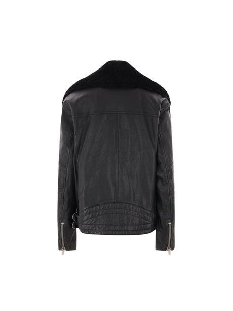 Vintage Leather Shearling Biker Jacket-SAINT LAURENT-JOHN JULIA